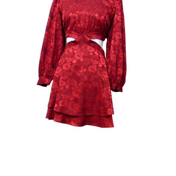 $155.00 RAHI Flora Cutout Long Sleeve Mini Dress in Ruby Red, Sz. S - Picture 5 of 12